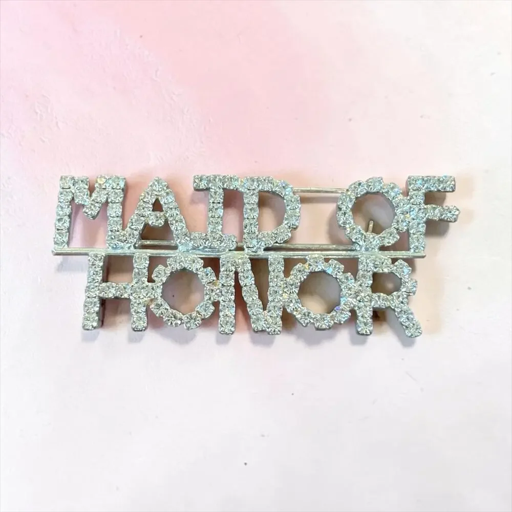 Vintage Rhinestone Maid of Honor Brooch Wedding Bridal Pin Silver Tone Statement
